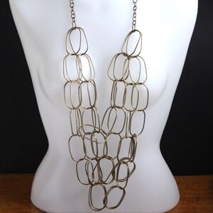 Vintage Brass Statement Necklace Long Large Open Link Multi Chain